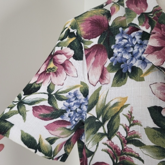 90’s botanical blazer short sleeve blouse button up floral long pockets vintage - Picture 10 of 16